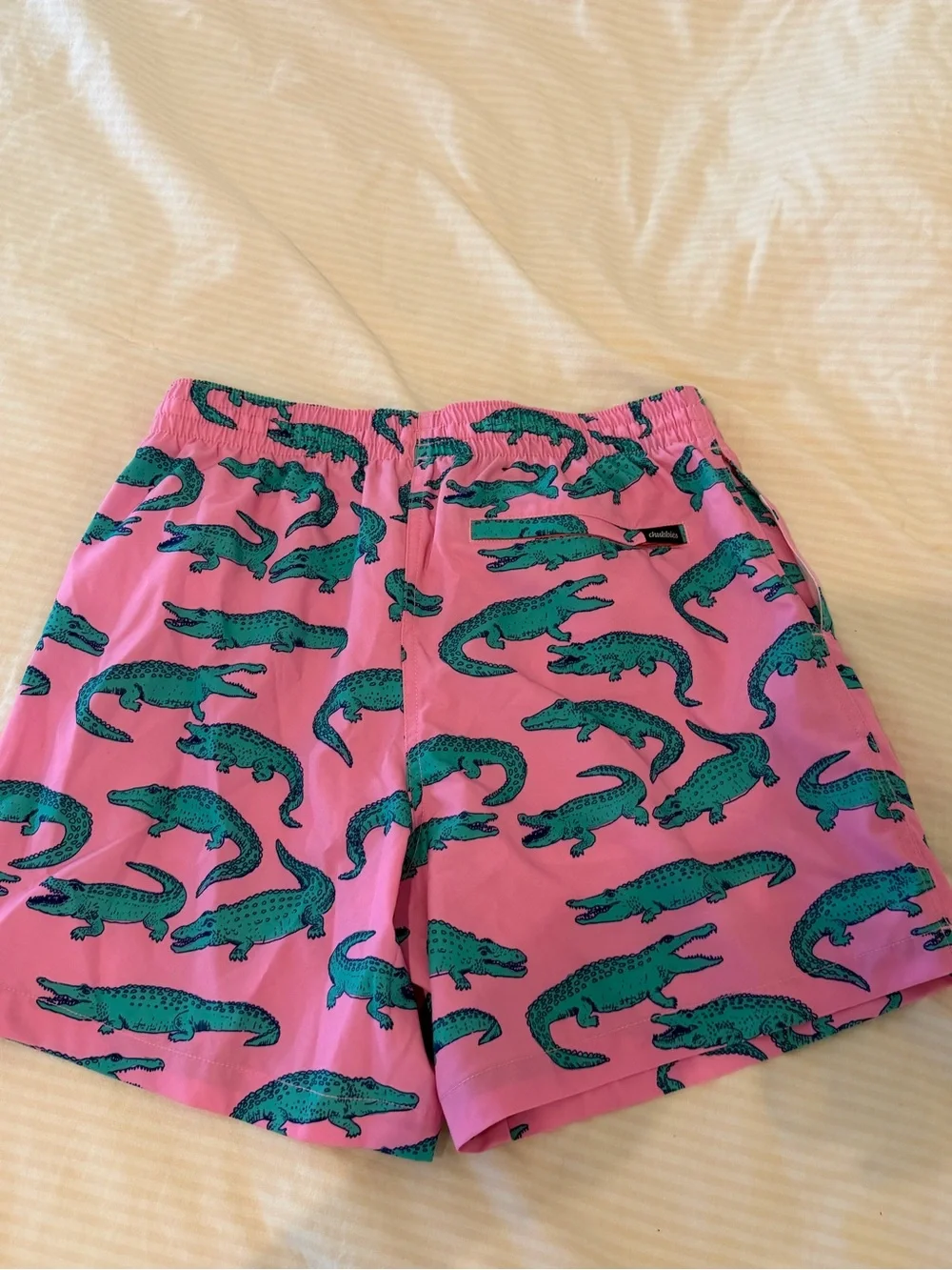 chubbies Pink Swim Trunks with Teal Alligator Print